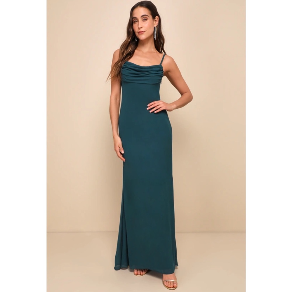 Lulus Captivated Emerald Green Cowl Neck Maxi Dress - Size 0